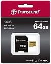   microSD 64GB Transcend microSDC Class 10 UHS-1 U-3, V30, (SD ), MLC TS64GUSD500S