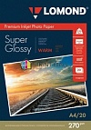 Бумага Lomond 1106101 Суперглянцевая тепло-белая (Super Glossy Warm) микропористая фотобумага для струйной печати, A4, 270 г/м2, 20 листов.
