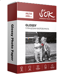 Фотобумага S'OK глянцевая, формат А6, плотность 230г/м2, 50 листов (105 x 148 мм) CC Glossy SA6230050G