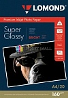 Бумага Lomond 1101110 Суперглянцевая ярко-белая (Super Glossy Bright) Non-PE микропористая фотобумага для струйной печати, A4, 160 г/м2, 20 листов.