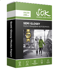 Фотобумага Premium S'OK полуглянцевая, формат А4, плотность 240г/м2, 20 листов (210 x 297 мм) RC Semi Glossy Premium SA4240020SG