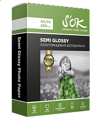 Фотобумага Premium S'OK полуглянцевая, формат А6, плотность 260г/м2, 50 листов (105 x 148 мм) RC Semi Glossy Premium SA6260050SG